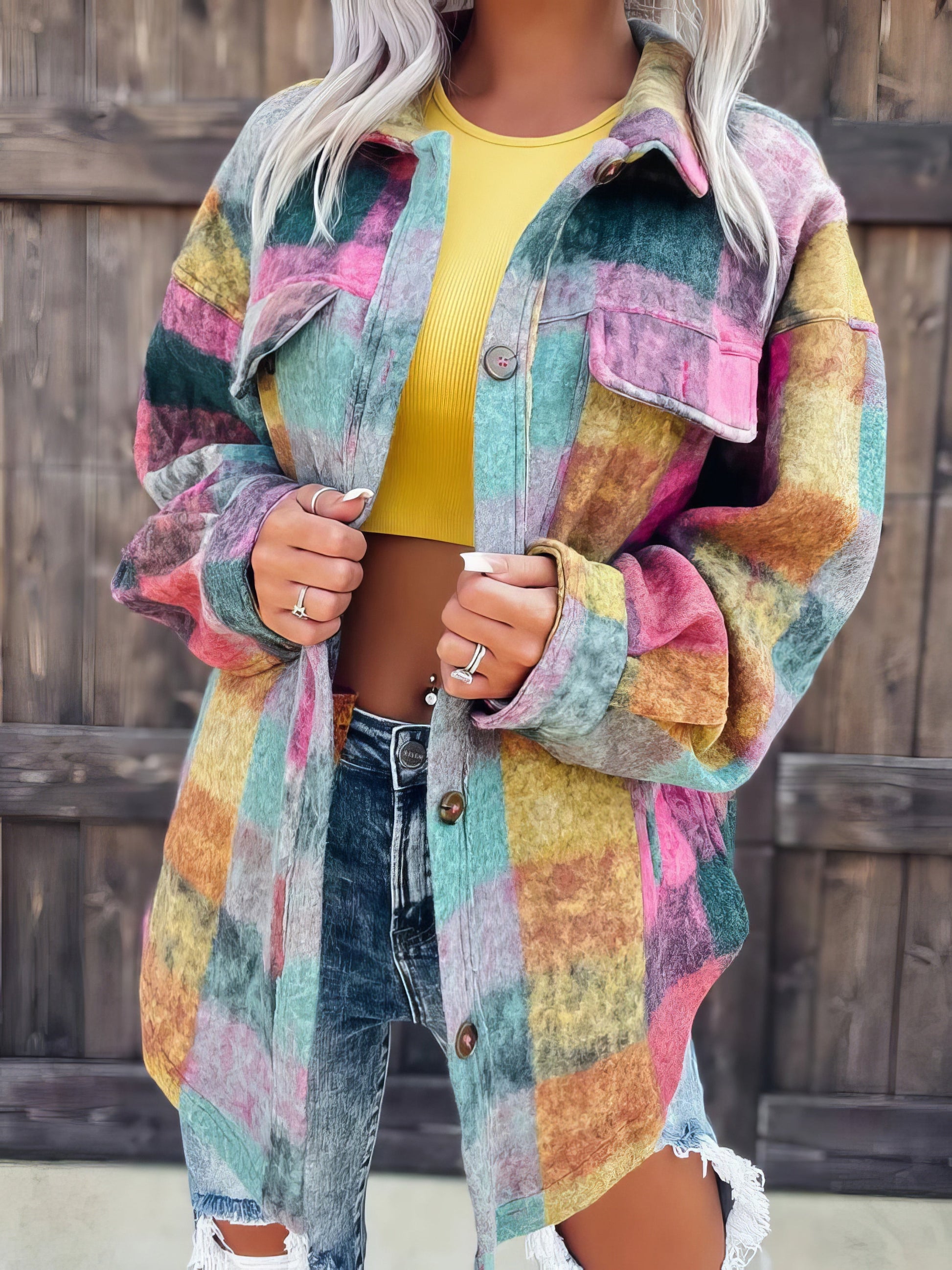 Jackets Tie-Dye Print Lapel Wool Long Sleeve Jackets - LuckyFash™