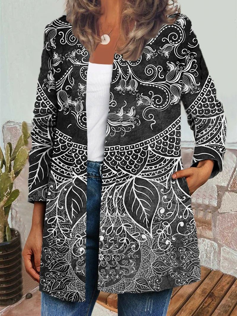 Women's Jackets Vintage Butterfly Leaf Print Long Sleeve Jacket - LuckyFash™