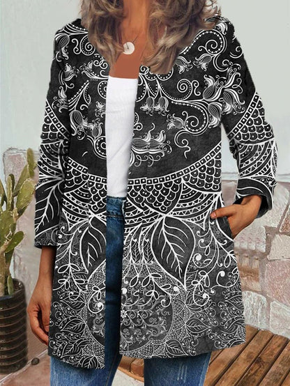 Women's Jackets Vintage Butterfly Leaf Print Long Sleeve Jacket - LuckyFash™