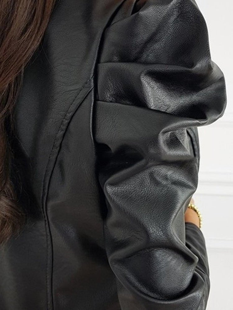 Jackets Zipped PU Leather Long Sleeve Jacket - LuckyFash™