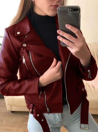 Jackets Zipper Long Sleeve PU Skinny Leather Jacket - LuckyFash™