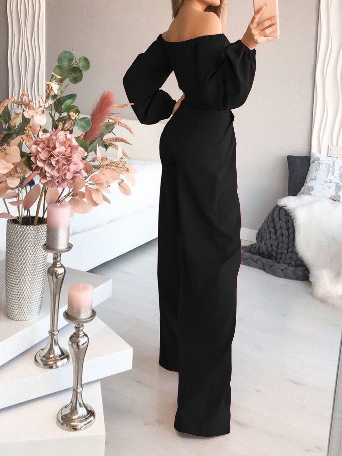 Women's Jumpsuits Boat Neck Long Sleeve Pocket Slim Jumpsuit - LuckyFash™