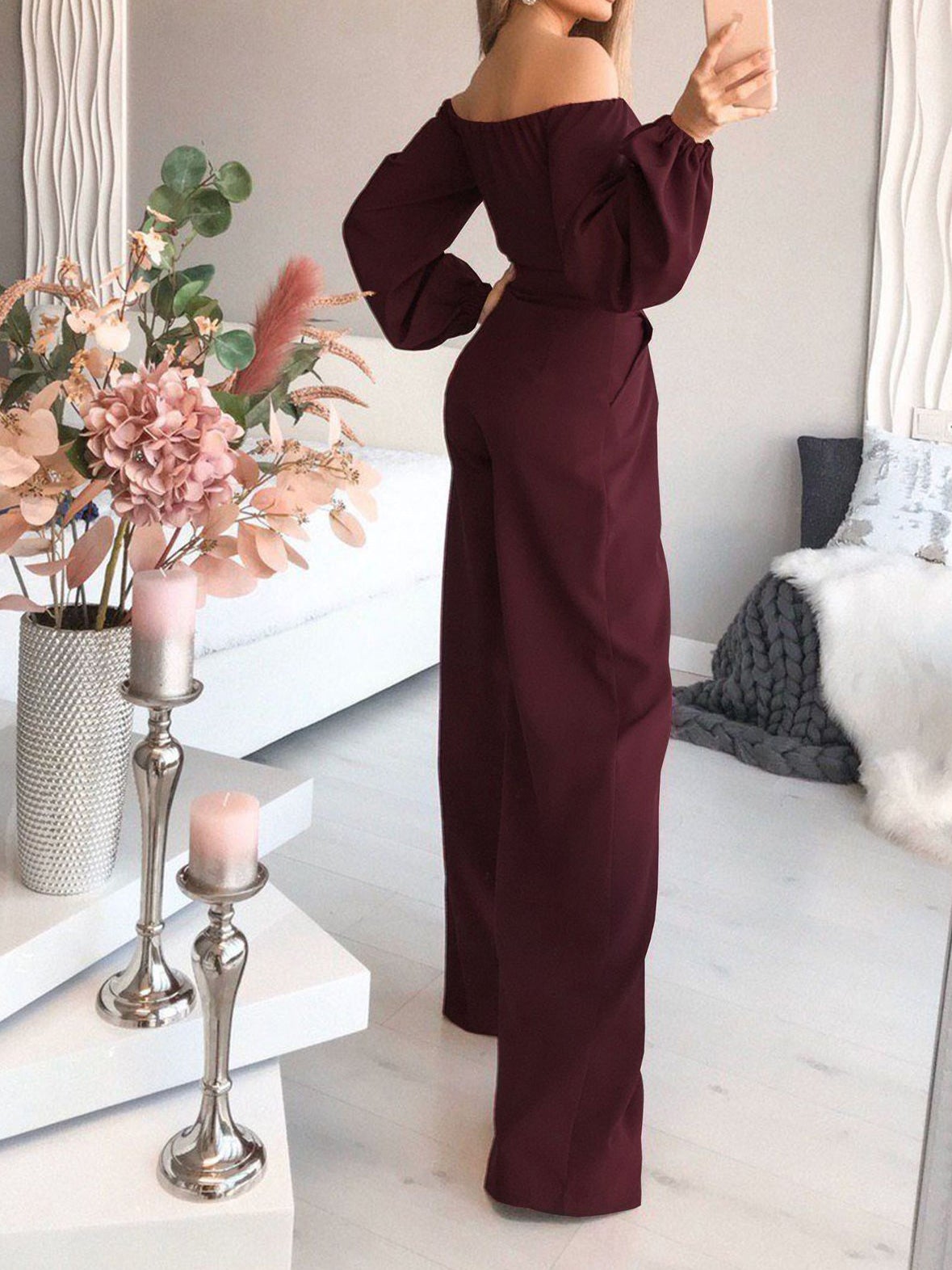 Women's Jumpsuits Boat Neck Long Sleeve Pocket Slim Jumpsuit - LuckyFash™