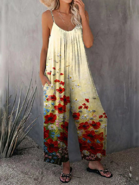 Jumpsuits Casual Multicolor Print Pocket Jumpsuit - LuckyFash™