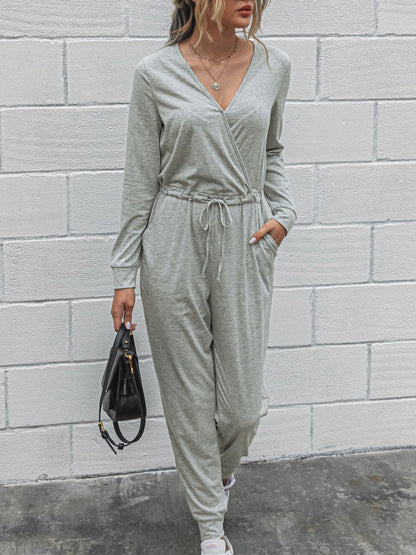 Women's Jumpsuits Deep V-Neck Long Sleeve Slim Fit Jumpsuit - LuckyFash™