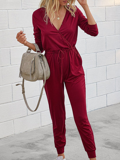 Women's Jumpsuits Deep V-Neck Long Sleeve Slim Fit Jumpsuit - LuckyFash™