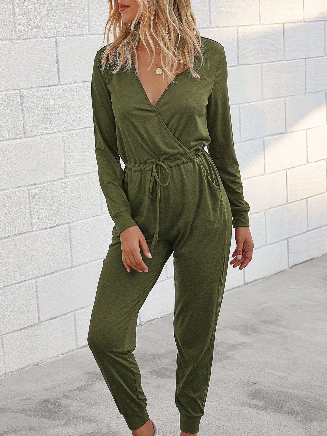 Women's Jumpsuits Deep V-Neck Long Sleeve Slim Fit Jumpsuit - LuckyFash™