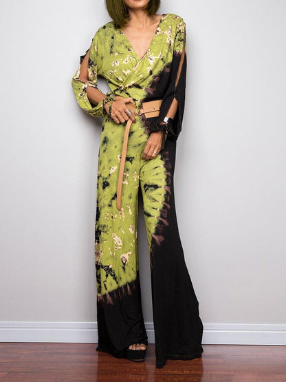 Jumpsuits Deep V-Neck Printed Long Sleeve Jumpsuit - LuckyFash™