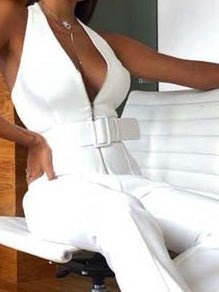 Women's Jumpsuits Deep V-Neck Sleeveless Belt Casual Jumpsuit - LuckyFash™