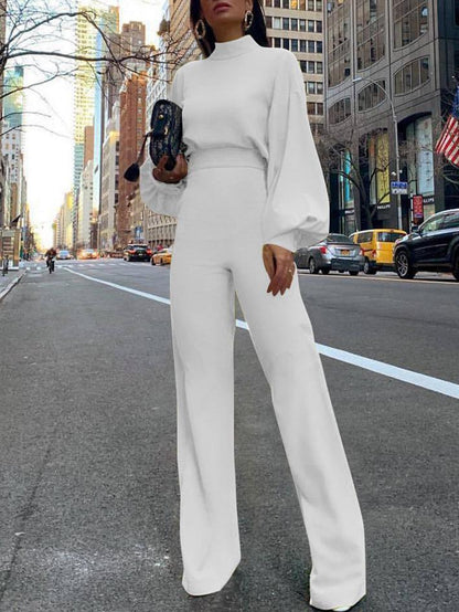 Jumpsuits High Neck Open Back Long Sleeve Wide-Leg Jumpsuit - LuckyFash™