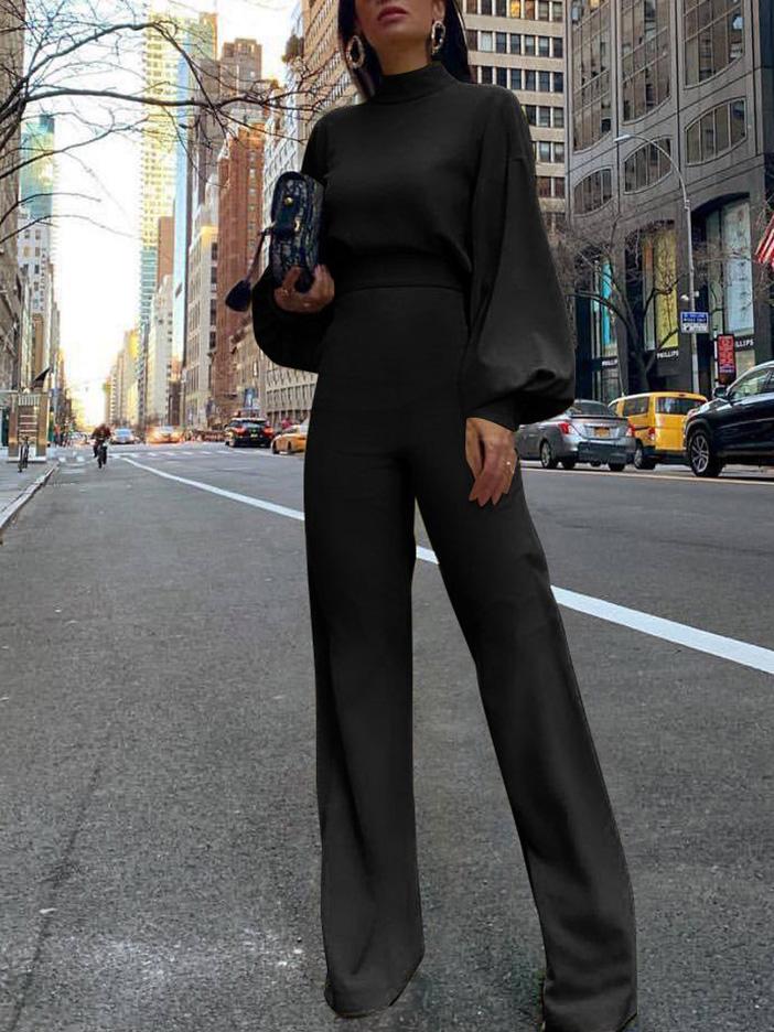 Jumpsuits High Neck Open Back Long Sleeve Wide-Leg Jumpsuit - LuckyFash™