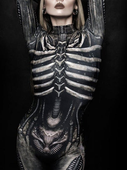 Jumpsuits Human Skeleton Print Long Sleeve Slim Fit Jumpsuit - LuckyFash™