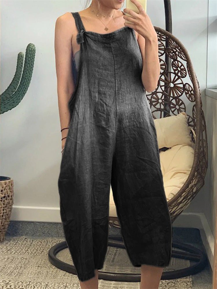 Jumpsuits Loose Solid Cotton Linen Bib Jumpsuit - LuckyFash™