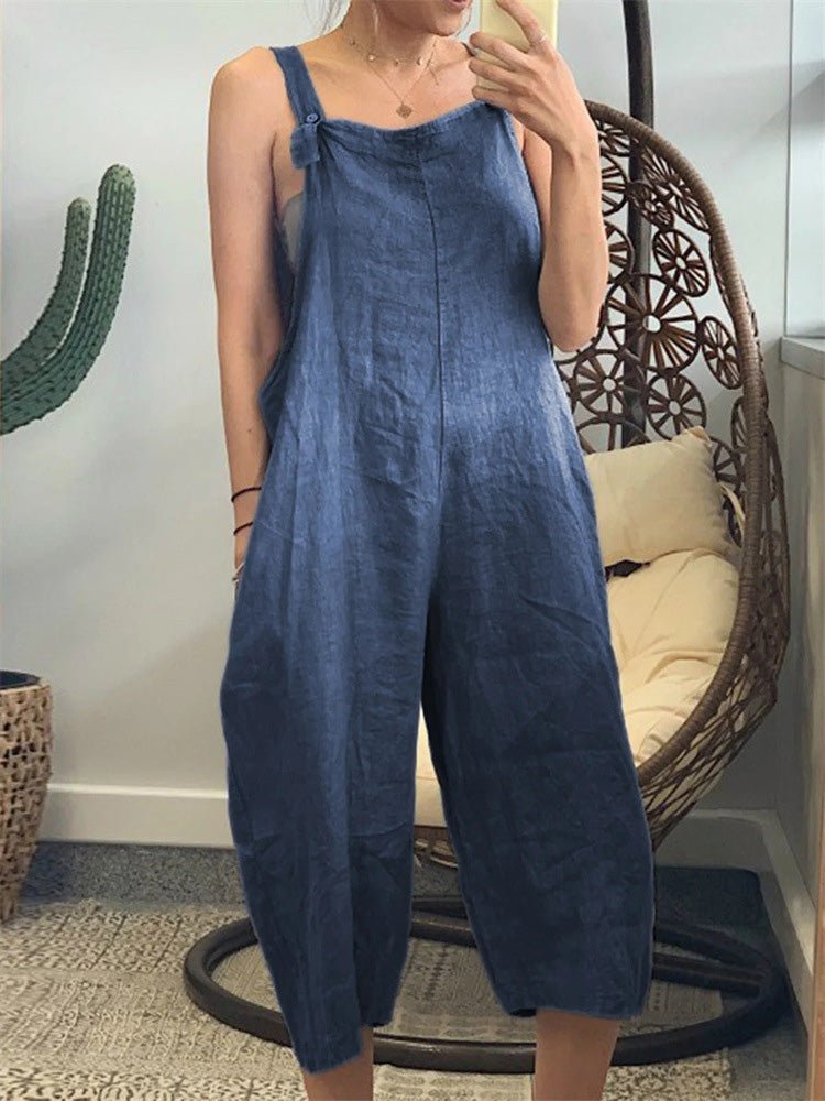 Jumpsuits Loose Solid Cotton Linen Bib Jumpsuit - LuckyFash™