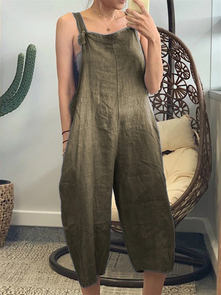 Jumpsuits Loose Solid Cotton Linen Bib Jumpsuit - LuckyFash™