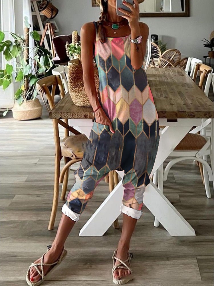 Jumpsuits Multicolor Print Pocket Bib Jumpsuit - LuckyFash™