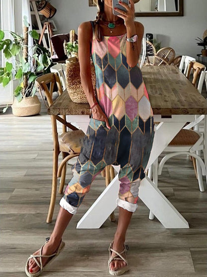 Jumpsuits Multicolor Print Pocket Bib Jumpsuit - LuckyFash™