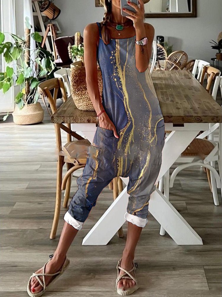 Jumpsuits Multicolor Print Pocket Bib Jumpsuit - LuckyFash™