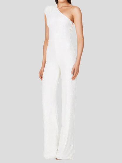 Jumpsuits One-Shoulder Sequined Slim-Fit Jumpsuit - LuckyFash™