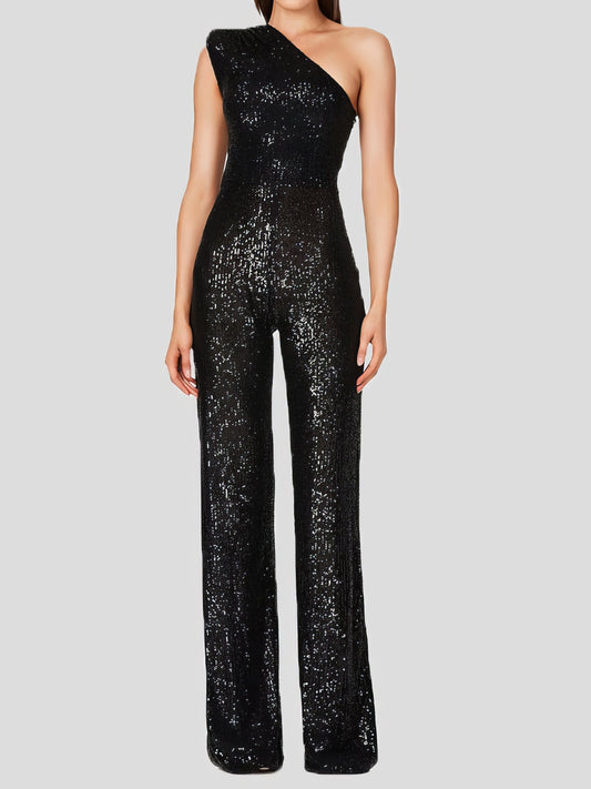 Jumpsuits One-Shoulder Sequined Slim-Fit Jumpsuit - LuckyFash™