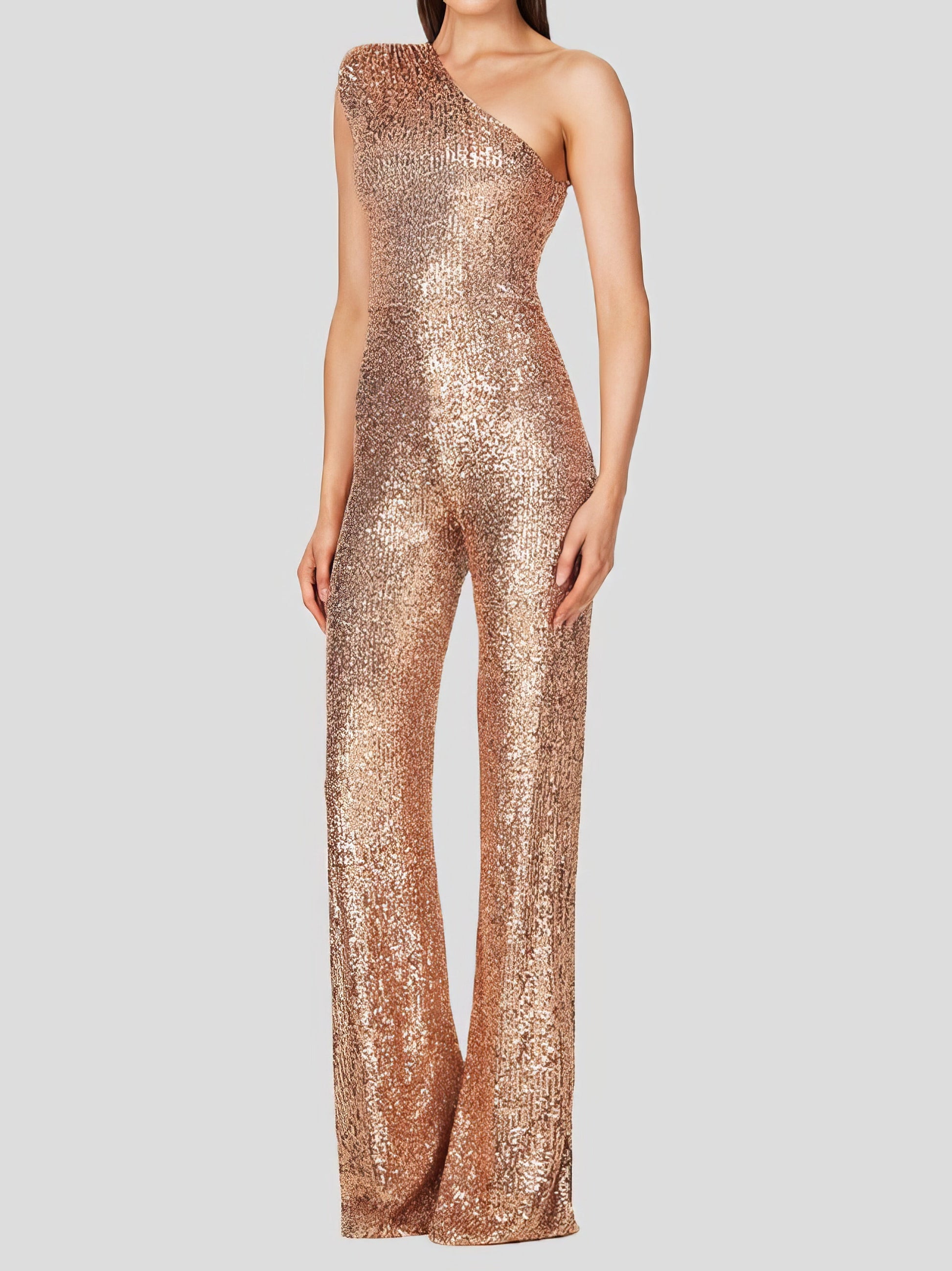 Jumpsuits One-Shoulder Sequined Slim-Fit Jumpsuit - LuckyFash™