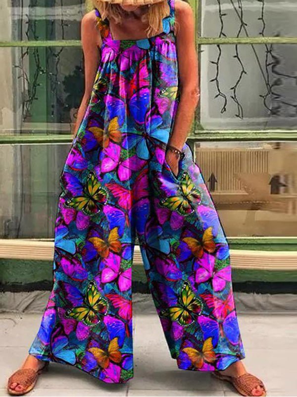 Jumpsuits Printed Sling Pocket Wide-Leg Jumpsuit - LuckyFash™