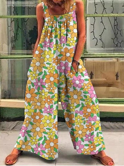 Jumpsuits Printed Sling Pocket Wide-Leg Jumpsuit - LuckyFash™