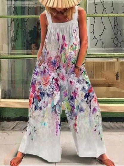 Jumpsuits Printed Sling Pocket Wide-Leg Jumpsuit - LuckyFash™