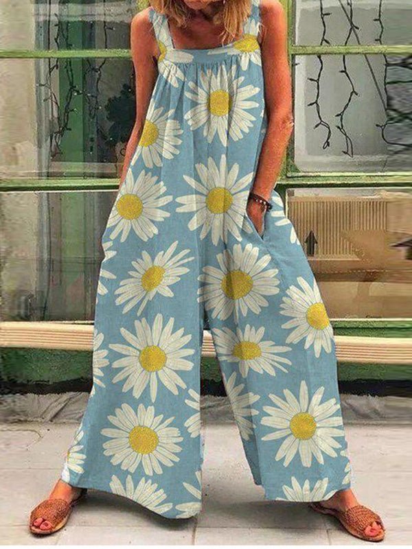 Jumpsuits Printed Sling Pocket Wide-Leg Jumpsuit - LuckyFash™