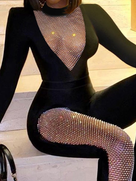 Women's Jumpsuits Sequined Long Sleeve Slim Fit Jumpsuit - LuckyFash™