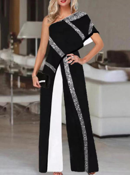 Jumpsuits Sequined One-Shoulder Wide-Leg Jumpsuit - LuckyFash™