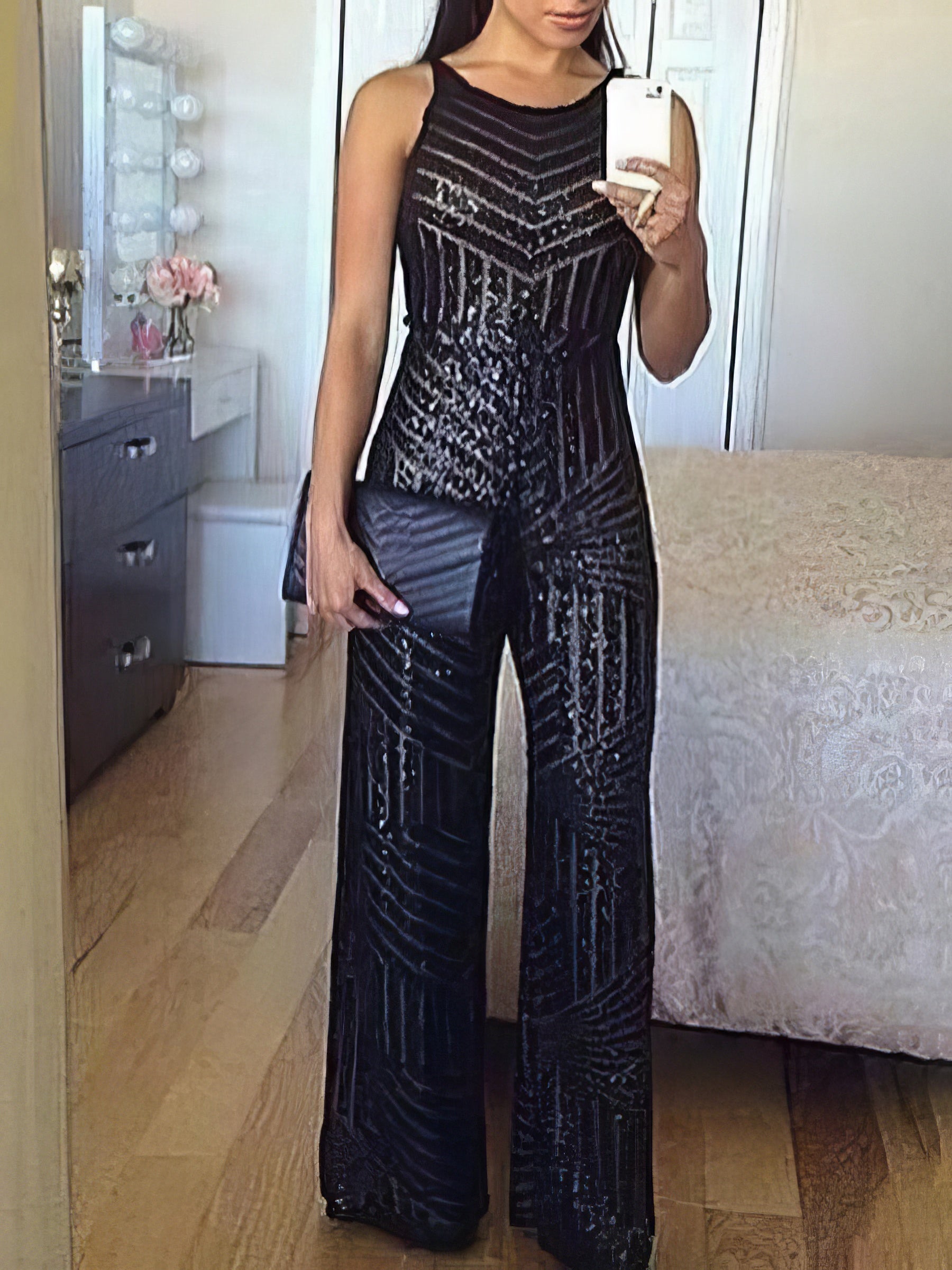 Jumpsuits Sequined Sleeveless Wide-Leg Jumpsuit - LuckyFash™