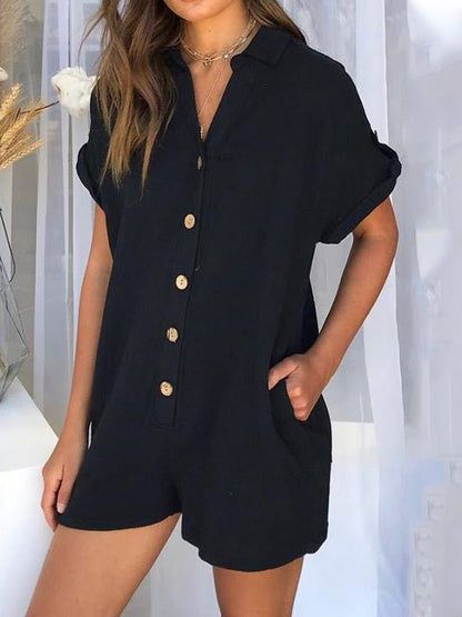 Women's Jumpsuits Shirt Button Pocket Casual Jumpsuit - LuckyFash™