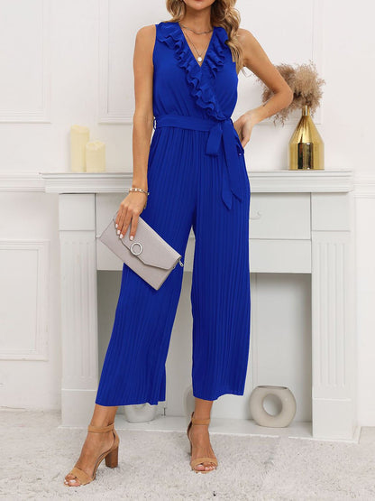 Jumpsuits Sleeveless V-Neck Ruffle Pleated Jumpsuit - LuckyFash™