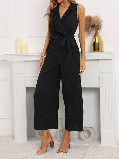 Jumpsuits Sleeveless V-Neck Ruffle Pleated Jumpsuit - LuckyFash™