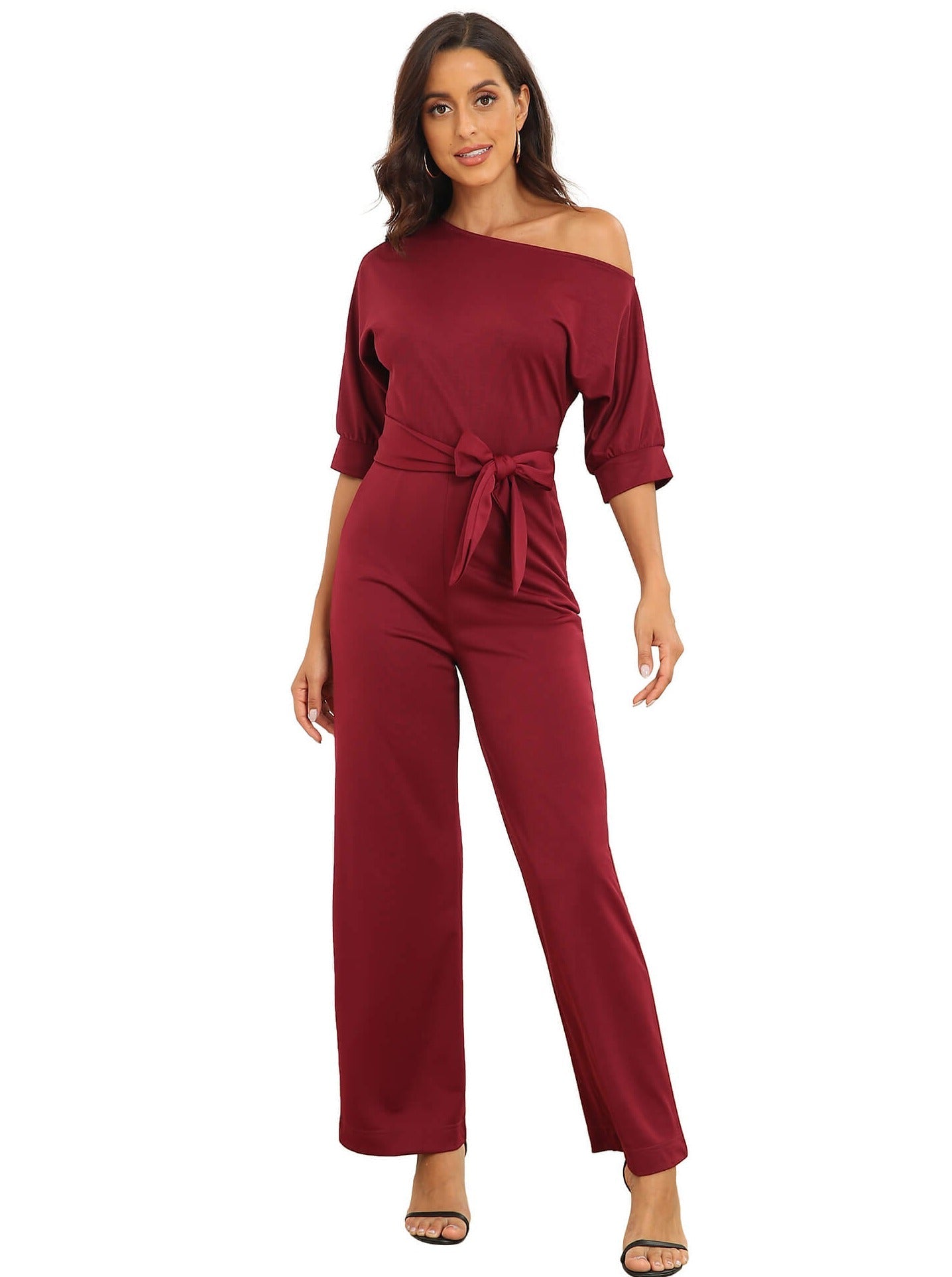 Jumpsuits Sloping Shoulder Pocket Lace Up Jumpsuit - LuckyFash™