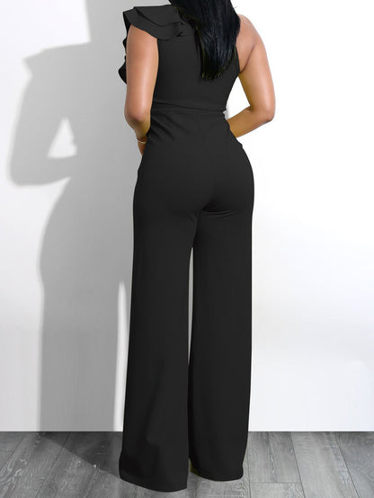 Jumpsuits Solid Deep V-Neck Ruffle Jumpsuit - LuckyFash™