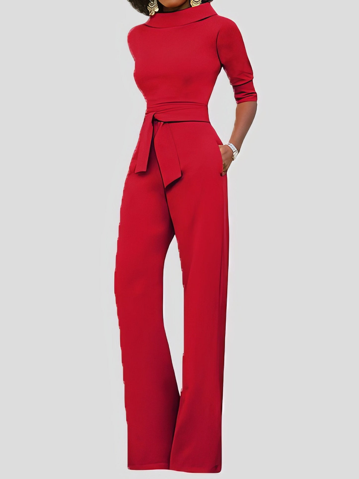 Jumpsuits Solid Five-Point Sleeve Belted Wide-Leg Jumpsuit - LuckyFash™