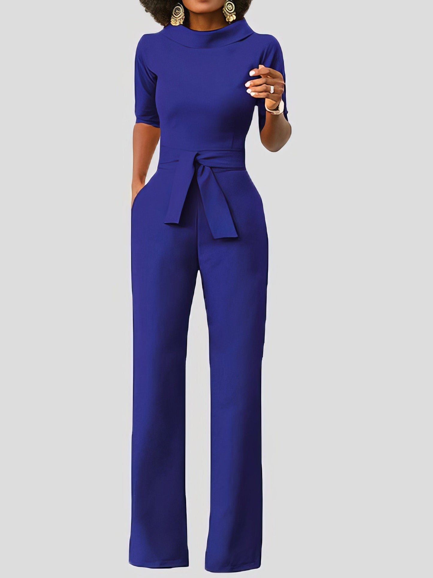 Jumpsuits Solid Five-Point Sleeve Belted Wide-Leg Jumpsuit - LuckyFash™