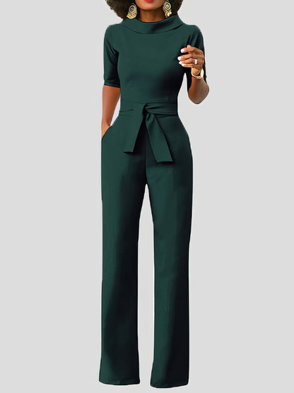 Jumpsuits Solid Five-Point Sleeve Belted Wide-Leg Jumpsuit - LuckyFash™