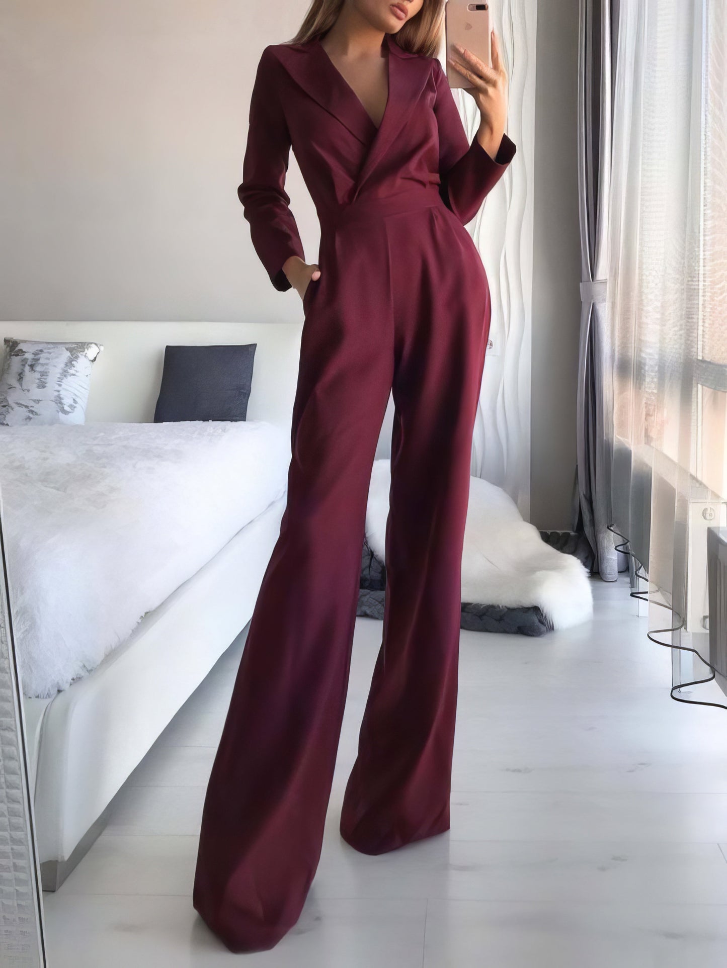 Jumpsuits Solid Long Sleeve Slim Fit Jumpsuit - LuckyFash™