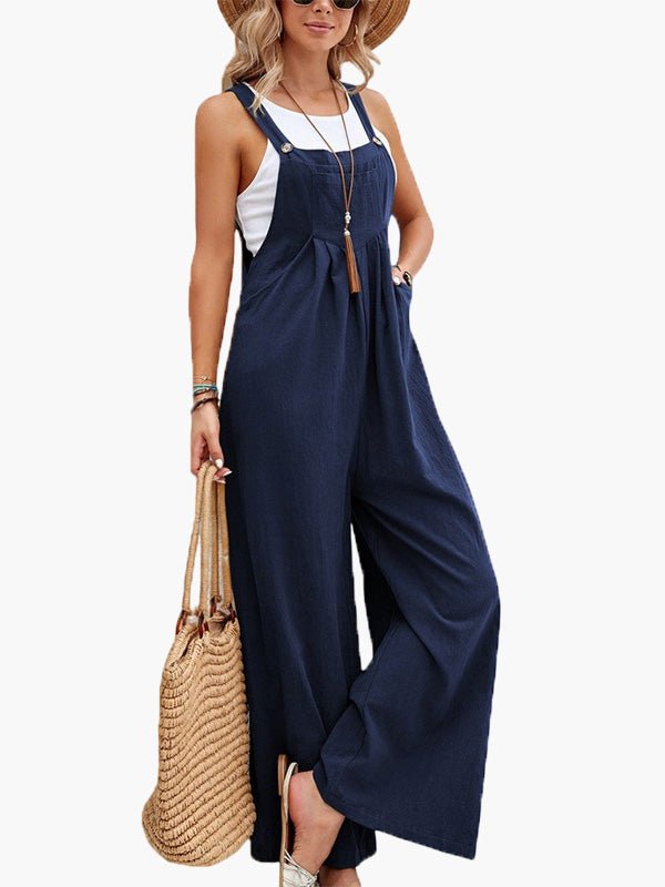 Jumpsuits Solid Pocket Wide Leg Casual Jumpsuit - LuckyFash™