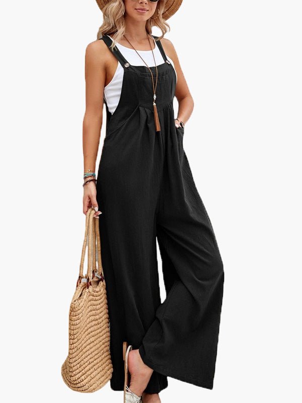 Jumpsuits Solid Pocket Wide Leg Casual Jumpsuit - LuckyFash™