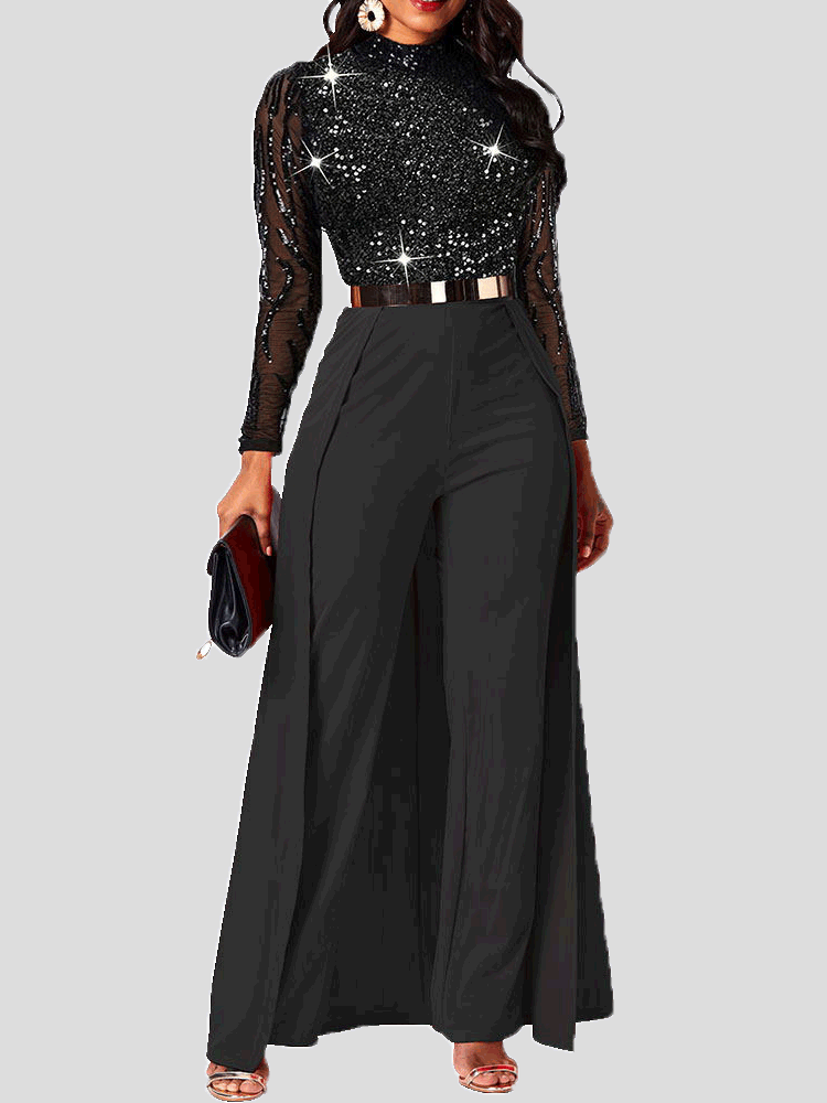 Jumpsuits Sparkling Sequin Long Sleeve Irregular Jumpsuit - LuckyFash™