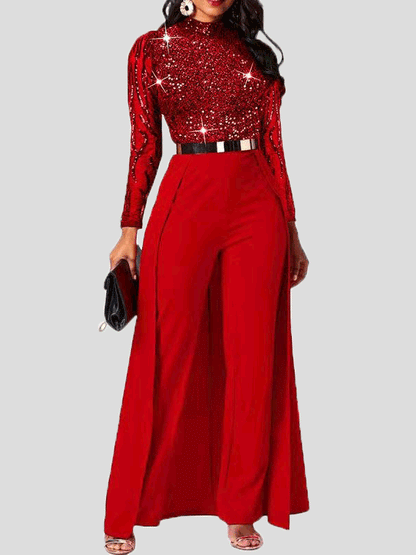 Jumpsuits Sparkling Sequin Long Sleeve Irregular Jumpsuit - LuckyFash™