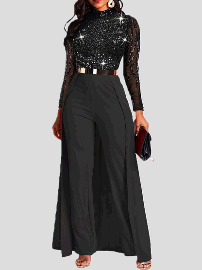 Jumpsuits Sparkling Sequin Long Sleeve Irregular Jumpsuit - LuckyFash™