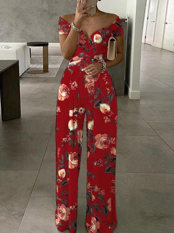 Jumpsuits Temperament Casual Printing High Waist Off Shoulder Jumpsuit - LuckyFash™