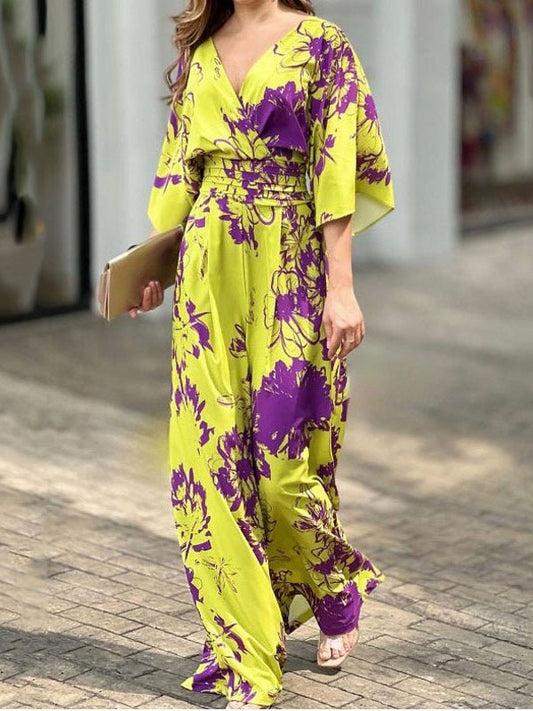 Jumpsuits Temperament Elegant Printing Loose Bat Sleeve High Waist Jumpsuit - LuckyFash™