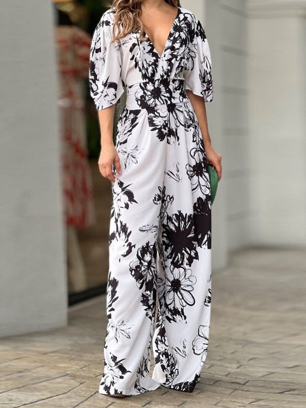 Jumpsuits Temperament Elegant Printing Loose Bat Sleeve High Waist Jumpsuit - LuckyFash™