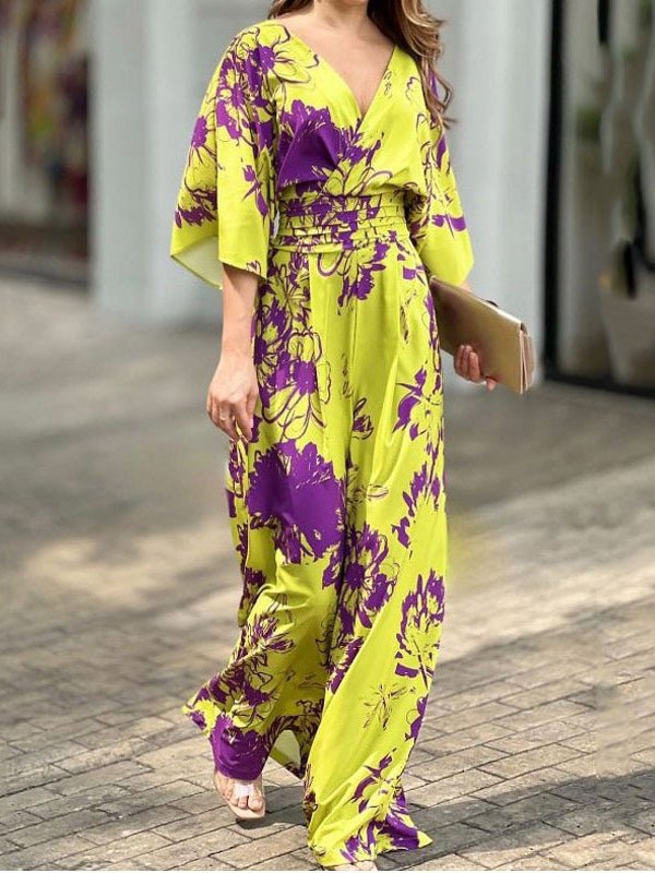 Jumpsuits Temperament Elegant Printing Loose Bat Sleeve High Waist Jumpsuit - LuckyFash™